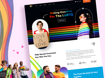 Pride Month - LGBT Fundraiser Landing Page Design charity charity fund community donate donation figma fundraiser illustration landing page landing page design lgbt lgbt community pride pride month social support web design web ui website website design