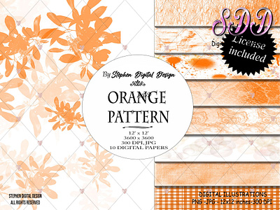 Digital orange pattern branding digitla pattern illustration instant download orange pattern