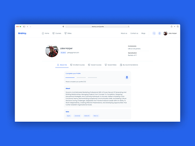 Simple Student profile for eLearning website - Braimy modern design profile page for elearning page simple profile page student profile student profile page uiux user experience
