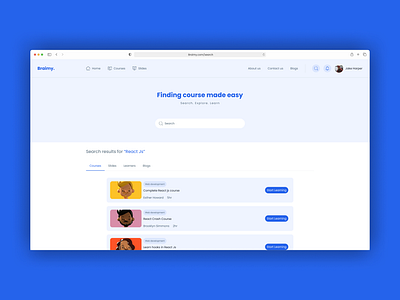 Online learning Search page - Braimy course search page dashboard elearning search page lms lms search page modern design online learning online learning search page search page