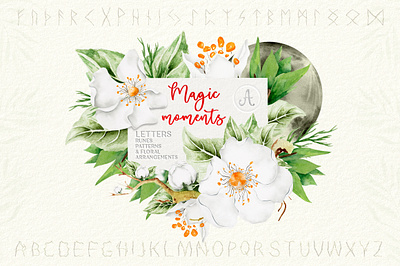 Magic moments in the old forest alfabet botanical branding camo floral flowers font forest illustration letter magic pattern rynes seamless ui vintage watercolor wedding