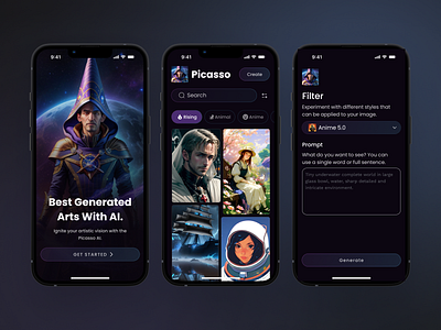Picasso - AI Art Generator ai art generator android app app ios app mobile app picasso app ui
