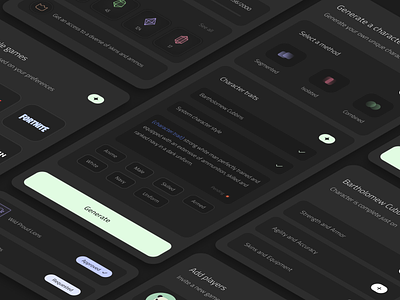 Gaming AI platform UI components 3d app design clean dark mode dashboard design system fortnite game design game user profile gaming graphic design interaction minimal design minimalism mobile app platform ui components ui design ui kit uiux design