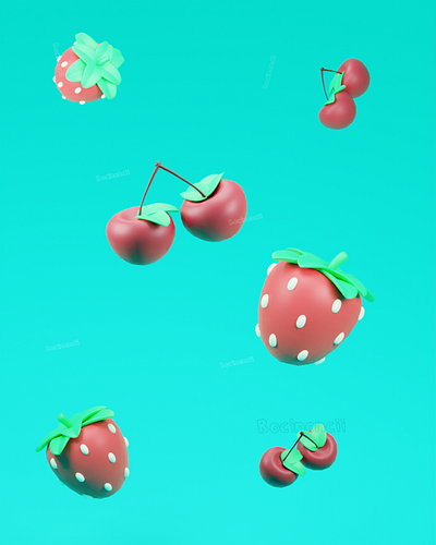 Cherries and Strawberries 3d 3d art blender cherries graphic design strawberries