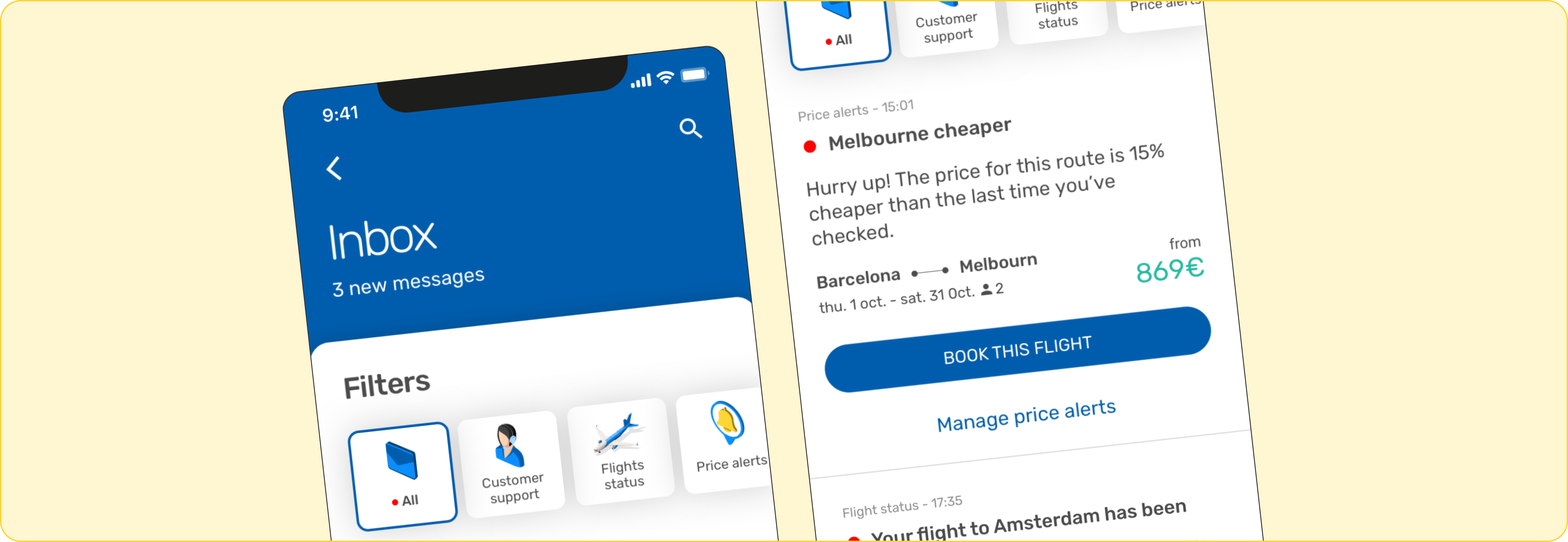 New inbox for Edreams travel app app design ui ux