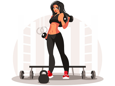 Female athlete with dumbbells athlete biceps bodybuilder dumbbell fitness gym illustration lifestyle motivation muscles sport trainer vector weight workout