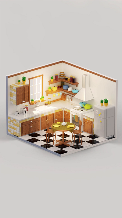 ISOMETRIC KITCHEN ILLUSTRATION 3d 3d animation 3ds max animation design graphic design illustration marmoset toolbag motion design premier pro substance painter