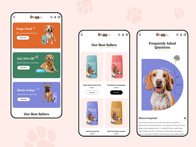 Dog Food Products Mobile UI Design clean and minimal design colorful mobile ui creative mobile ui dog food products mobile ui dog landing page responsive dog mobile ui figma mobile ui food products mobile ui ui design