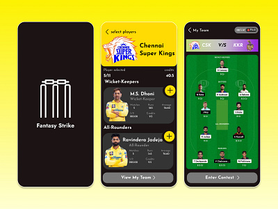 Cricket Fantasy Mobile UI Design 3d animation branding cricketdesign cricketui designui graphic design logo motion graphics ui
