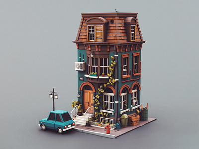 Low poly townhouse 05 car hatchback stylized