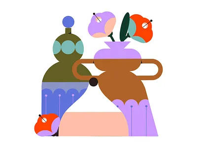 Vintage cozy flat colors flat design flat illustration flowerpower flowers home illustration nature retro vase vintage