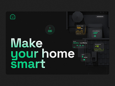 SmartHome 3d animation branding build building case study dark design graphic design green home house illustration logo motion graphics rooms ui ux vector webdesign