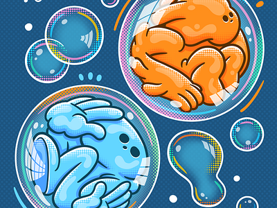 Bubble Space - Tight Blue & Yearning Orange bubble character cute illustration procreate