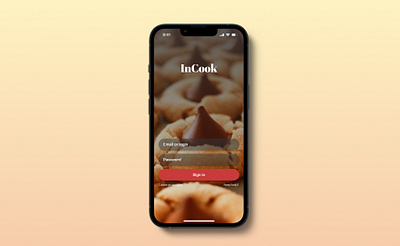 InCook app login page app cooking login screen