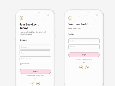 Bookluvrs Sign up & Login app design figma mobile app product product design ui ux