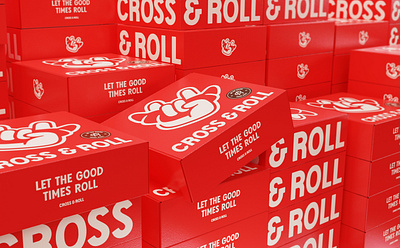 Cross & Roll Packaging Design bakery box design branding croissant croissant logo food box food packaging hand logo packaging red packaging rocknroll