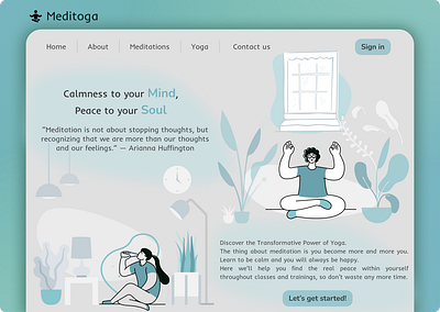 Meditoga app branding design graphic design illustration landing page meditation typography ui ux yoga