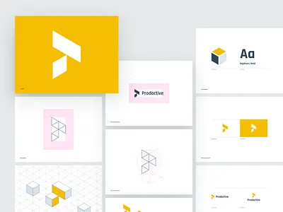 Prodactive, logo manual brand brandbook branding brandmark ci colors corporate identity graphic design grid identity illustration isometric logo logo grid logo variants scalability trademark typography visual identity yellow