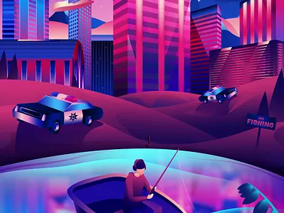 No Fishing after effects animation architecture atmospheric city cody muir fishing gradients illustration illustrator magicmuir motion design nature vector vector illustration