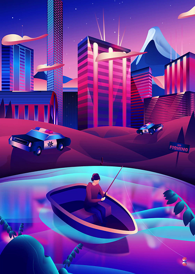 No Fishing after effects animation architecture atmospheric city cody muir fishing gradients illustration illustrator magicmuir motion design nature vector vector illustration