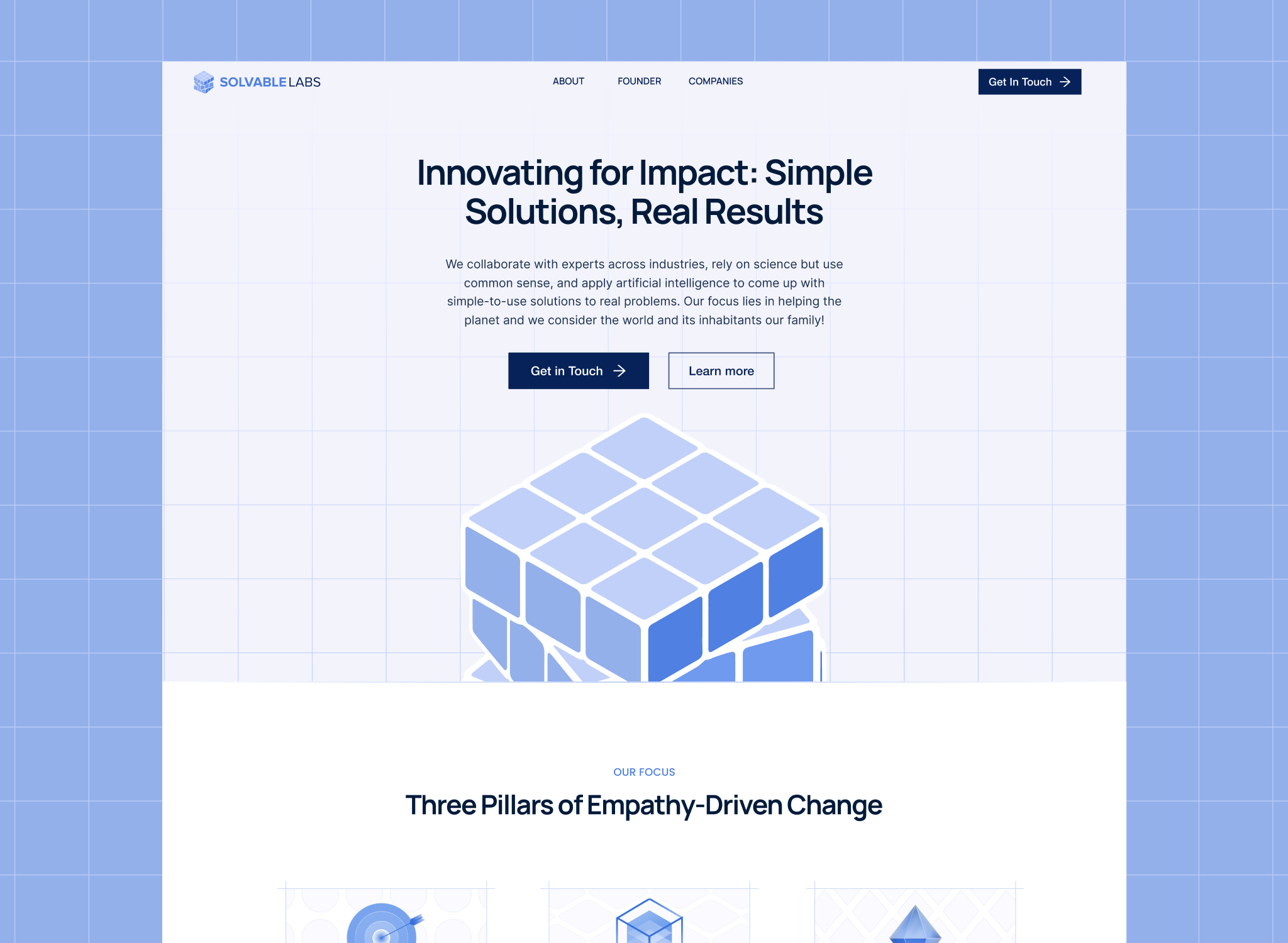 Solvable Labs Landing Page animation landing page rubiks cube startup venture capital web design webflow webflow website website