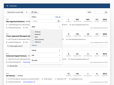 Table Overview + Filters design filter interface list management product design saas table ui ux web