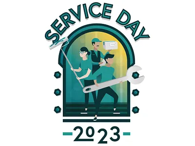 Service Day illustration 2023 characters day deliver design faceless flat gradient illustration modern mucha package paint portal service work working wrench