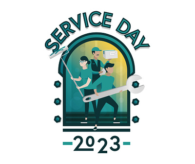 Service Day illustration 2023 characters day deliver design faceless flat gradient illustration modern mucha package paint portal service work working wrench