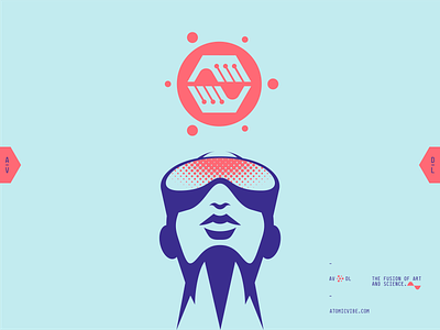 atomicvibe design lab update 001 a atomicvibe blue circles coral geometric goggles hands head illustration lab logo monospace navy red science technical typography