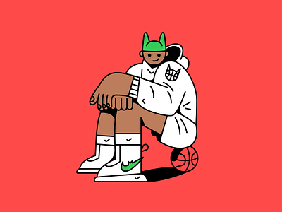 Ball ball basketball character design green hair hoodie illustration latin latino lifestyle nike outfit relax rest sneakers sport urban vector white