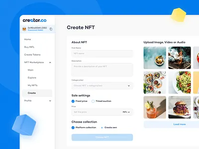 NFT marketplace design blue design figmadesign gray nft nftmarketplace nftminting nftmintingwebsite productdesign trade ui ux uxdesign website websiteui