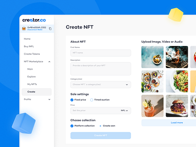 NFT marketplace design blue design figmadesign gray nft nftmarketplace nftminting nftmintingwebsite productdesign trade ui ux uxdesign website websiteui