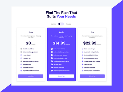 Pricing Plan for SaaS Finance App design figma saas ui ux