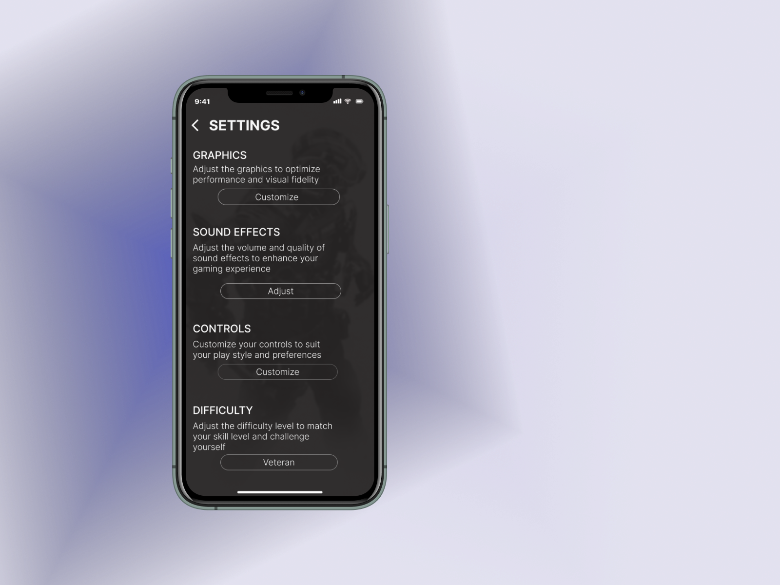 Example of GAME SETTINGS