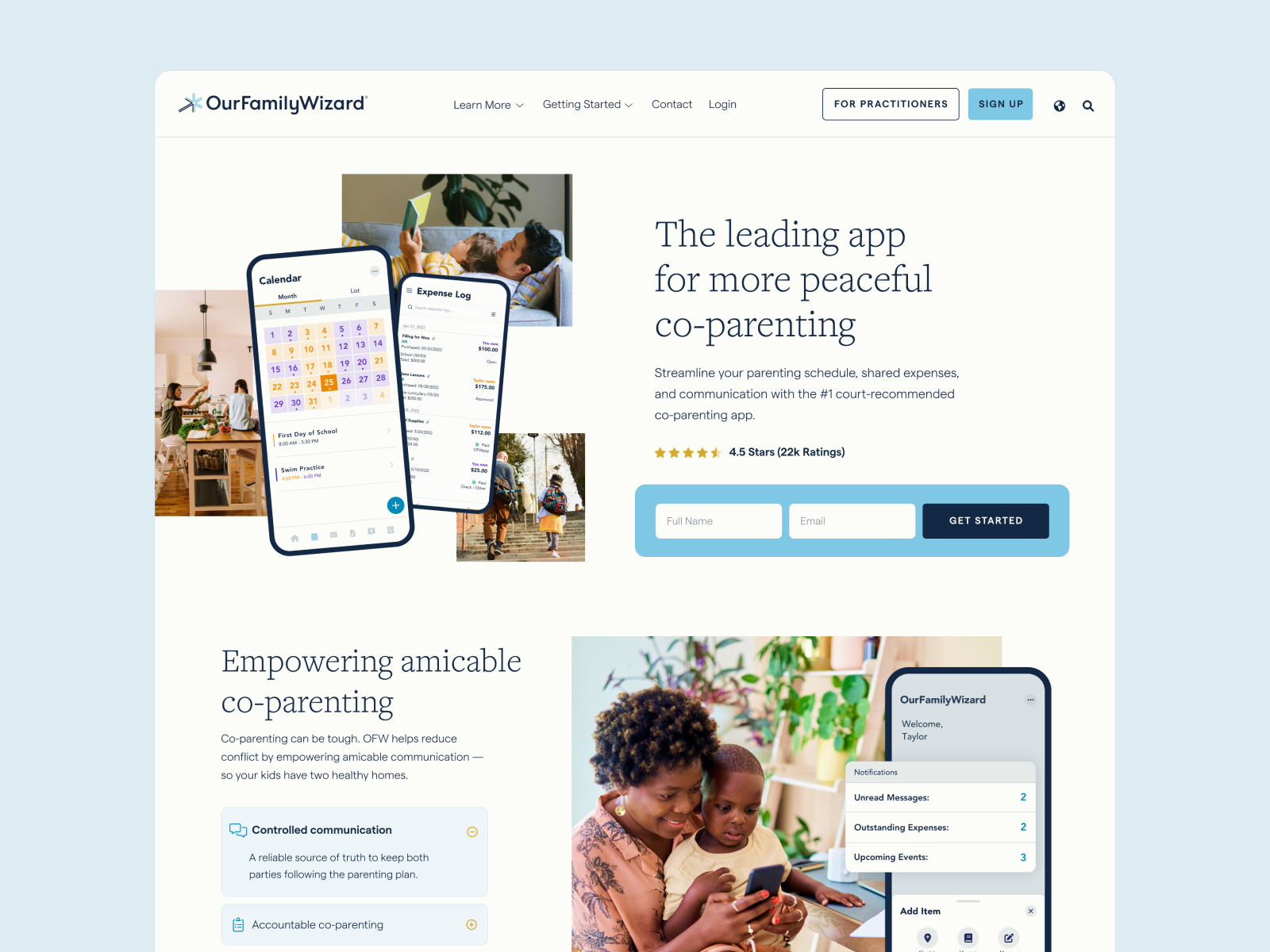 OurFamilyWizard Homepage app branding children co parenting design digital design divorce family family app kids parenting parents ui user experience web design