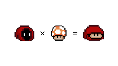 mush-hood avatar branding design game graphic design illustration logo mario mushroom pixel pixelated red red and black ui vector