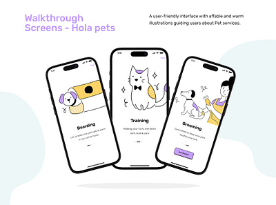 Hola Pets - Walkthrough Screens app design illustration ui ux vector