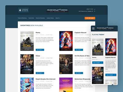 Pruneyard Cinemas - Primary Pages booking cinema clean responsive ticketing ui ui design ux website