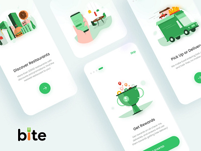Bite - Food delivery mobile application UI/UX design 3d ai animation app cart clean delivery design food gif graphic design illustrat illustration ios iphone logo motion graphics pizza ui ux