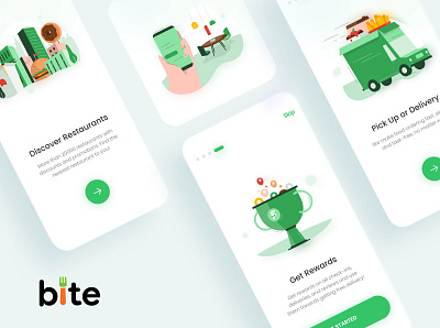 Bite - Food delivery mobile application UI/UX design 3d ai animation app cart clean delivery design food gif graphic design illustrat illustration ios iphone logo motion graphics pizza ui ux