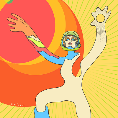 The Stars Look Very Different Today. 60s abstract art bowie character comic book design illustration orange psychedelic retro sci fi sonic space sun yellow