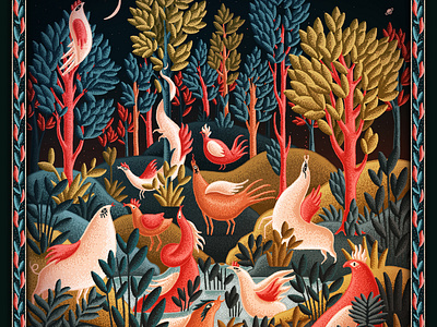 Midnight Song 2d animals birds digital art digital brush digital painting forest illustration stipple