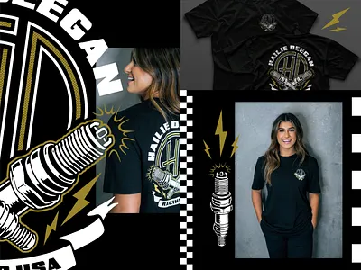High Voltage - Hailie Deegan Merch Line badge branding deegan graphic hailie deegan illustration lockup logo nascar racing screen print spark plug tshirt vector