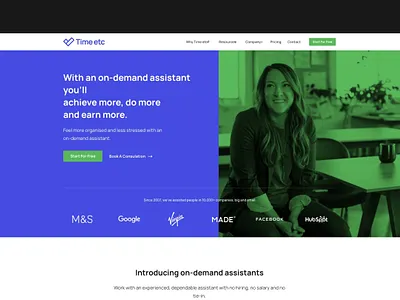 Time Etc brand branding design graphic design layout logo typography ui user interface virtual assistant virtual assistant website web web design website website design website layout