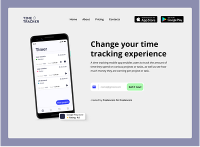 Landing page | Daily UI #003 app design dailyui figma landing page playstore time tracking app ui uidesign