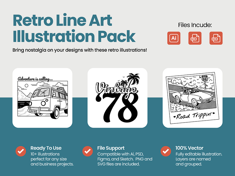 Retro Line Art Illustration Pack character graphic design graphics illustration vector vector illustration