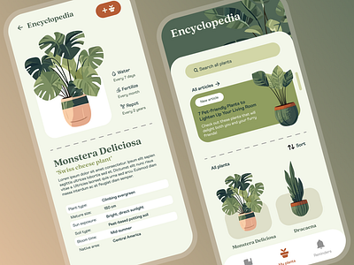 Plantify - a plant collection & encyclopedia app clean collection design flat green illustration mobile plant pleasant typography ui warm