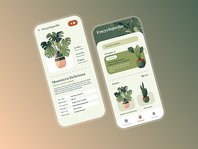 Plantify - a plant collection & encyclopedia app clean collection design flat green illustration mobile plant pleasant typography ui warm