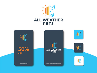 Sunny or All Weathers Pets logo. all pets app icon branding cat logo design designboltage graphic design logo logo design logo maker minimalist logo pet pets logo sun sunny logo sunny pets logo warmy pet weather pet weather logo webside logo