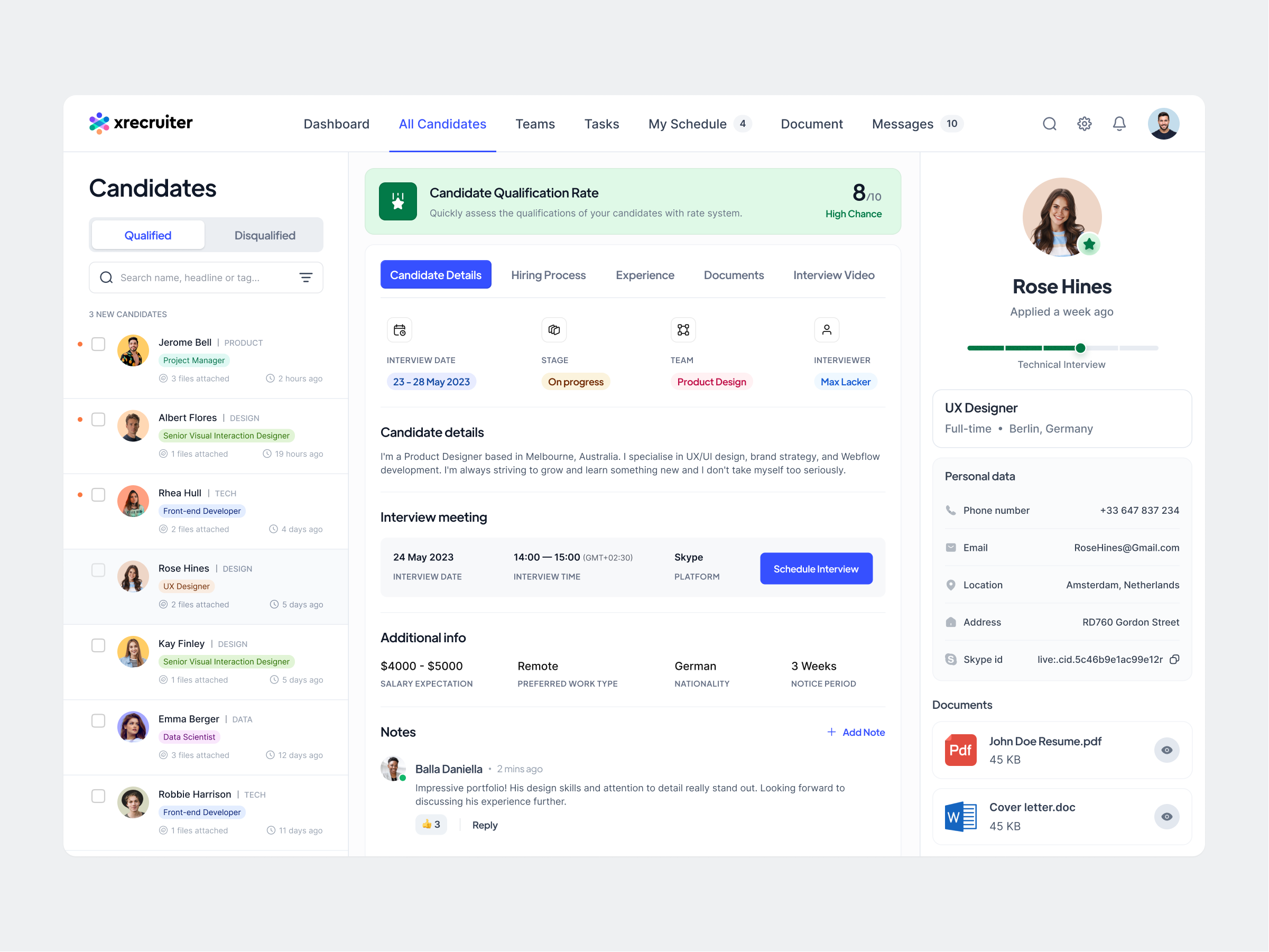 Candidate Details - Xrecruiter branding business candidate dashboard design employee engagement hr hr management human resource illustration logo minimal performance management recruitment saas talent management team team building user interface workplace